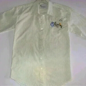 Vintage MiLi designsPinstriped Button-Up Shirt with  Embroidered Birds